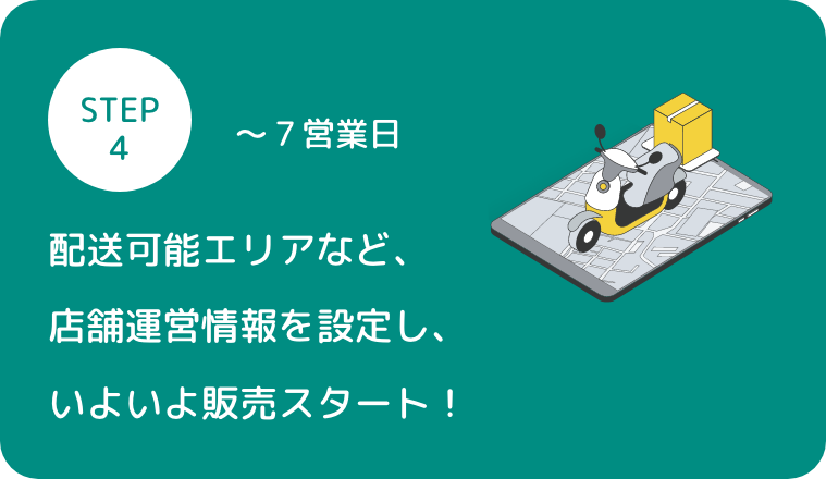 STEP4 配送可能エリアなど、店舗運営情報を設定し、いよいよ販売スタート！ 〜7営業日